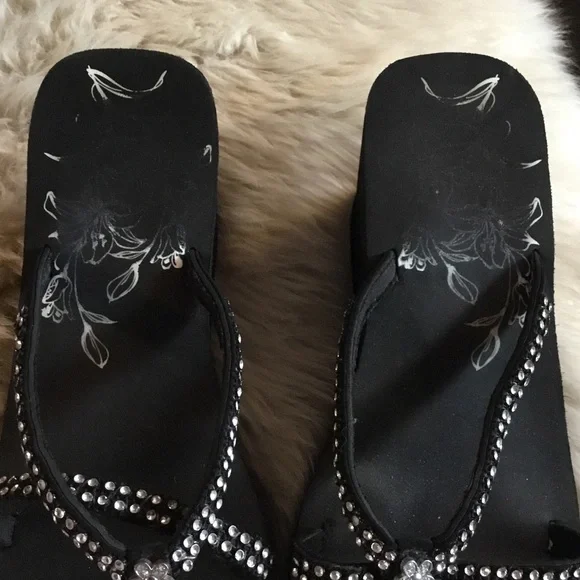 Black and Rhinestone Sandals - Picture 2 of 5